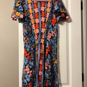 Anthropologie Multicolor Floral Embroidered Midi Dress